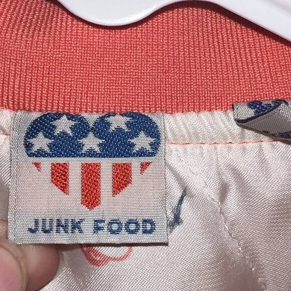 Disney Junk Food Kid's Mickey and Minnie Mouse Bomber Jacket Coral Size S - Picture 2 of 4